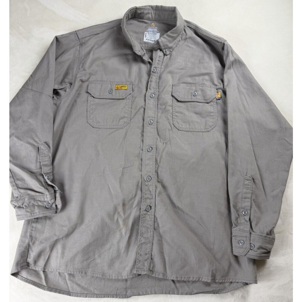 LAPCO FR Shirt XL Regular Grey Flame Resistant CAT 2 NFPA 2112 Work Shirt 70E